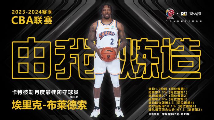 埃里克·布莱德索荣膺CBA月度最佳防守球员 防守